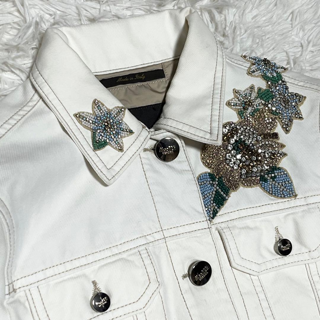 kittyママ　　　　ジャケット　ホワイトデニム　ビジュー　花柄　白