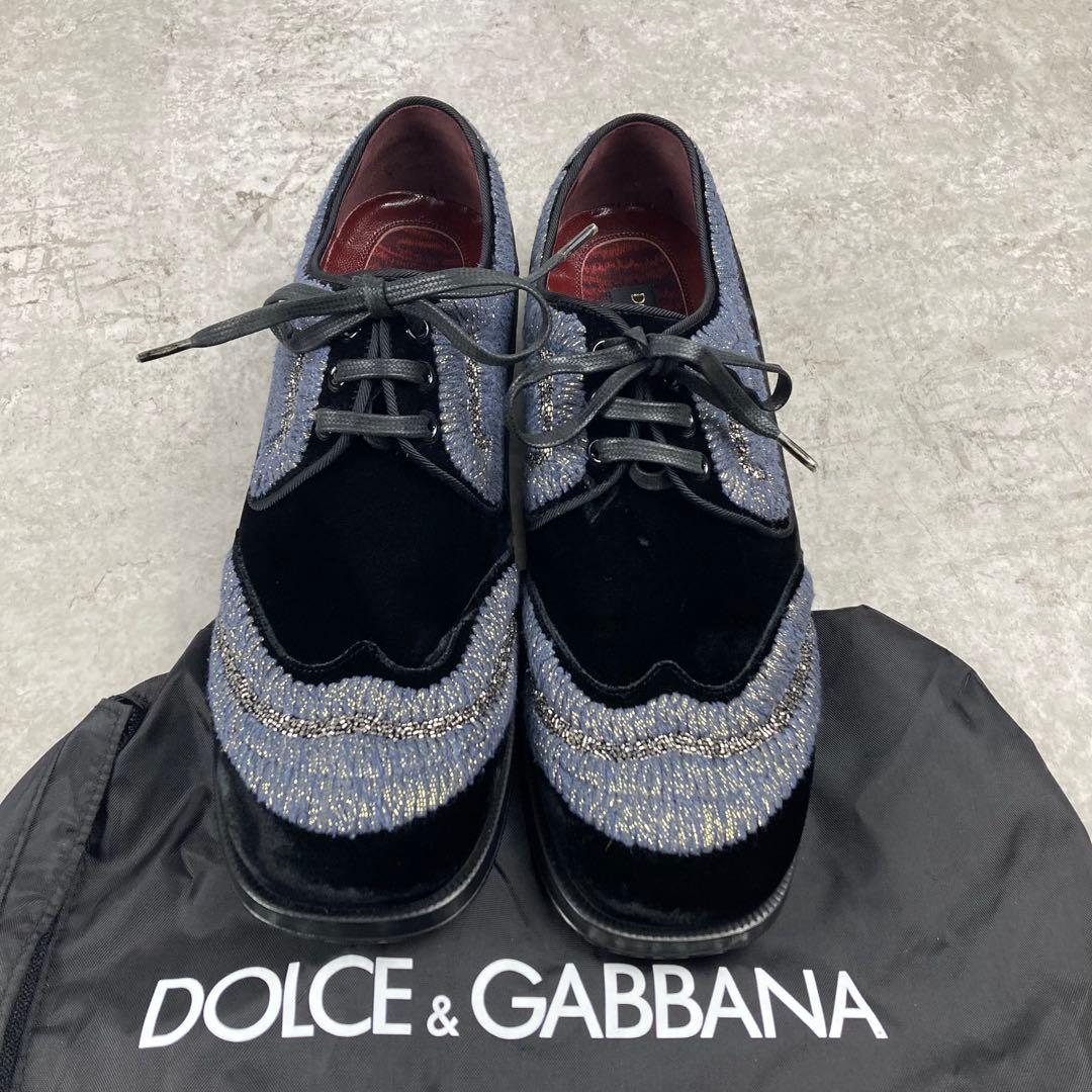 未使用品　ドルチェ&ガッバーナ　ベロア　ビジュー　シューズ　6 1/2 ブラック