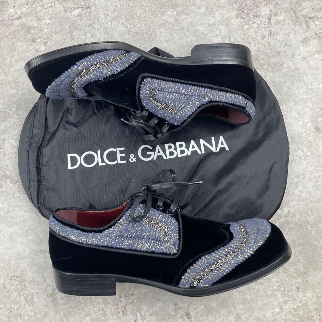 未使用品　ドルチェ&ガッバーナ　ベロア　ビジュー　シューズ　6 1/2 ブラック
