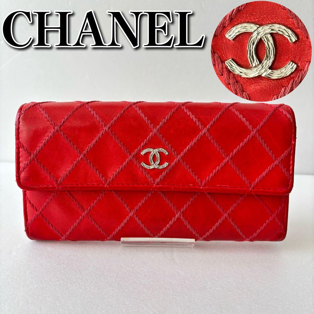 シャネル A80142 ウォレット　ココマーク　レザー赤　レッド　長財布 19番