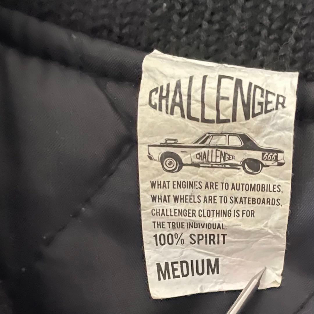 challenger スタジャン　レザー切り替え　オンブレチェック　紺　Mサイズ