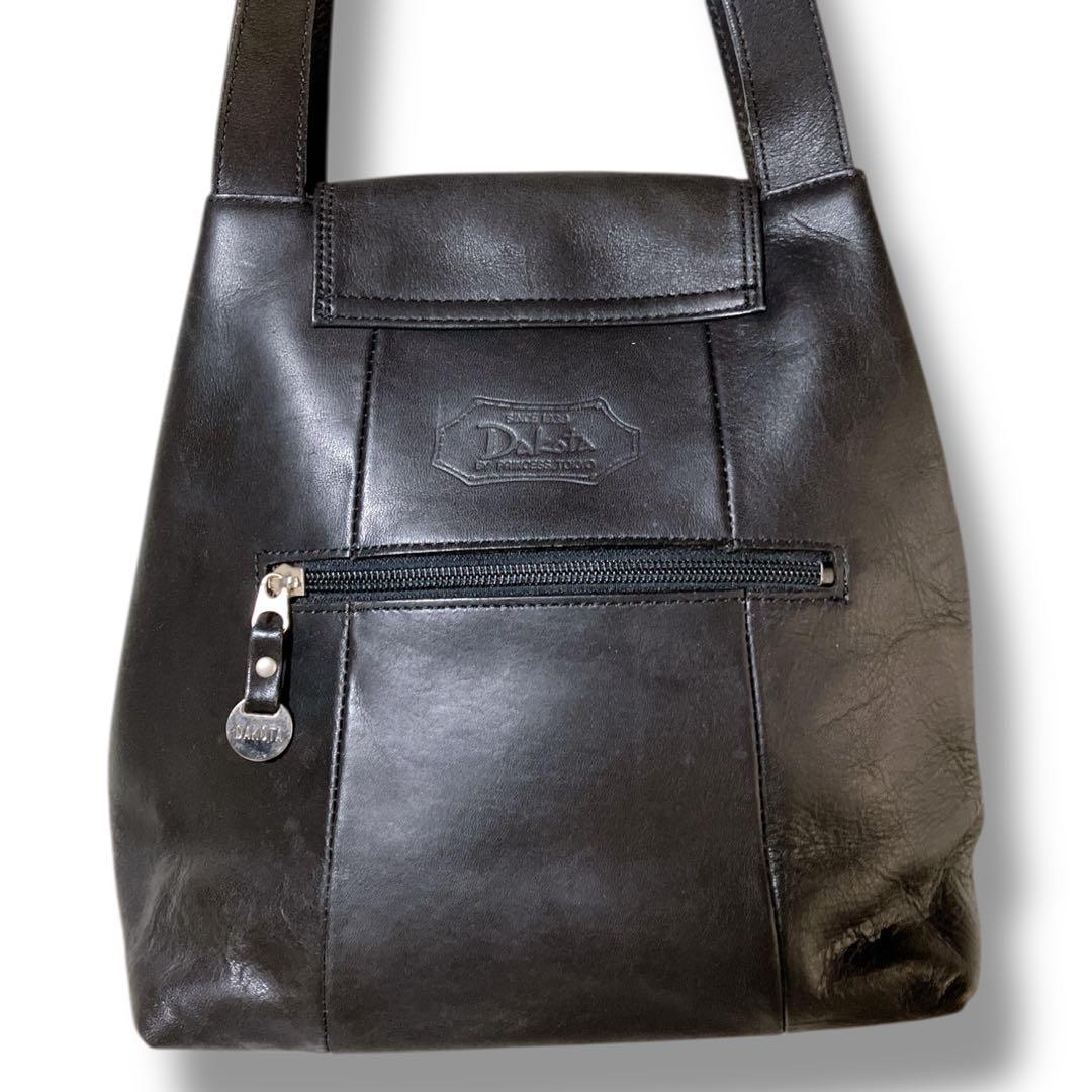 ダコタ 日本製 肩掛け可 オールレザー フラップ ショルダーバッグ ブラック