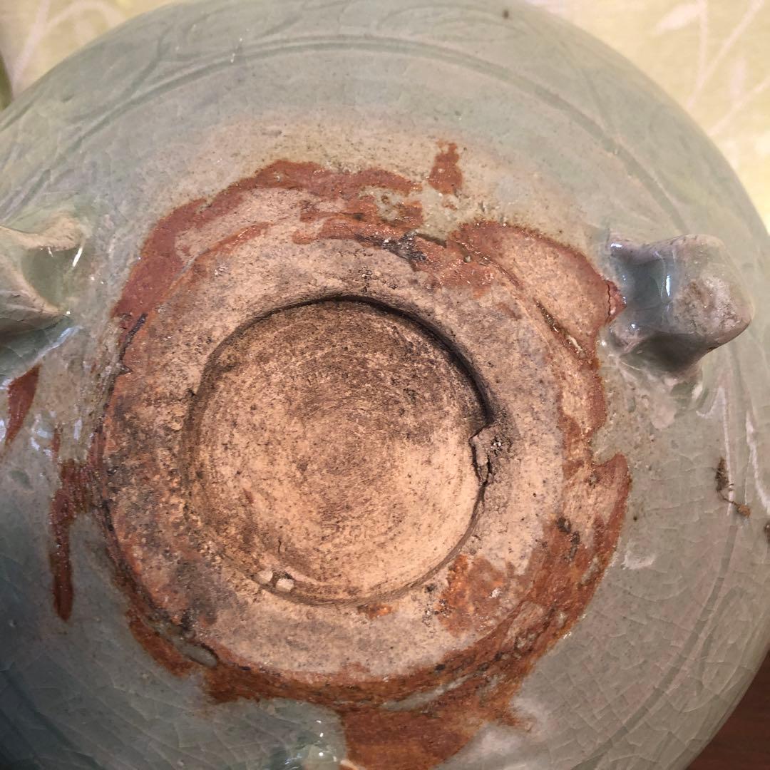 青磁　瓶掛け　香炉大　青磁　三つ足　骨董　茶道具