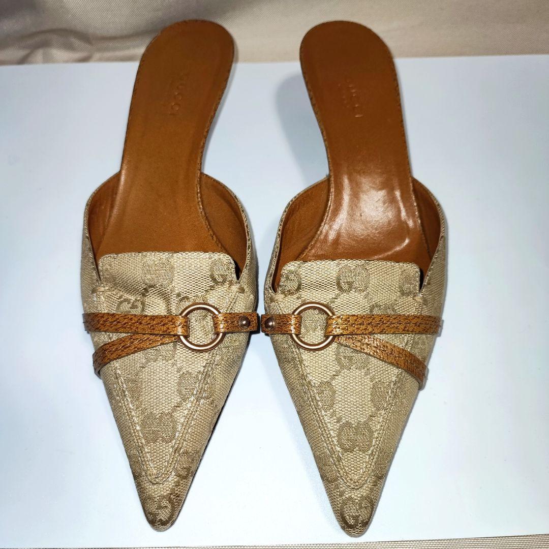 グッチ Gucci ミュール 37 1/2 24~24.5 GGキャンバス柄