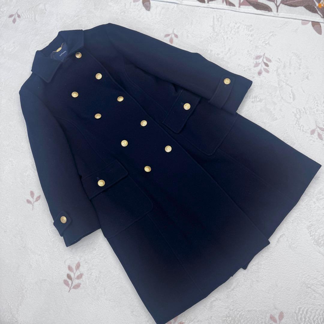 美品 15号 大きいサイズ ニューヨーカー ウール ロングコート ネイビー 3L