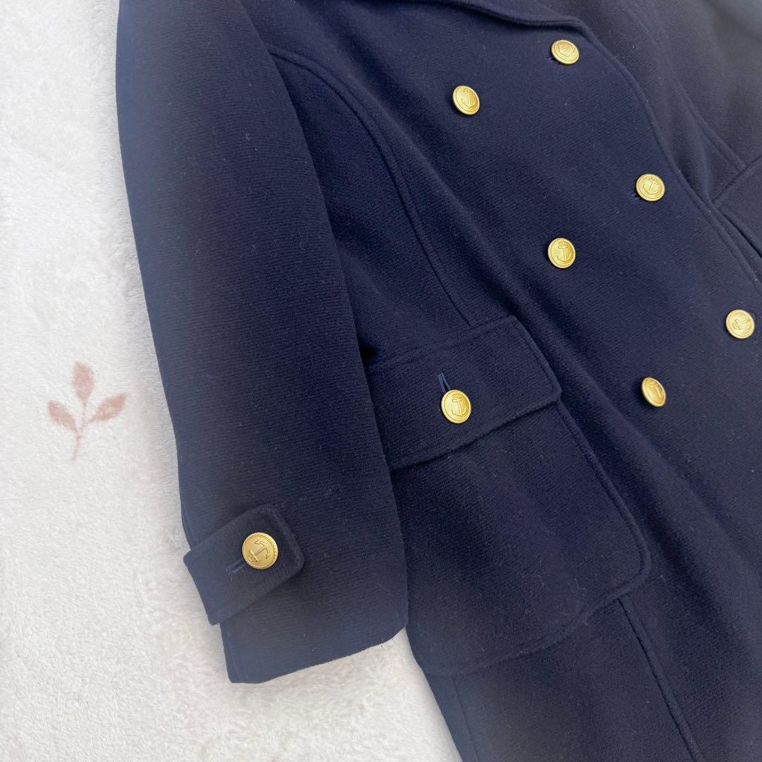 美品 15号 大きいサイズ ニューヨーカー ウール ロングコート ネイビー 3L