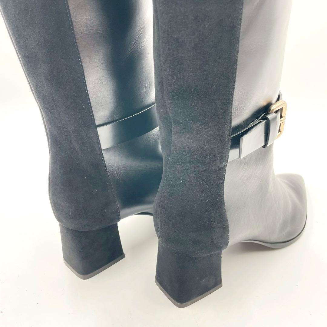 ポリーニ ロングブーツ ポインテッドトゥ 本革 36 黒 イタリア製 Y1138