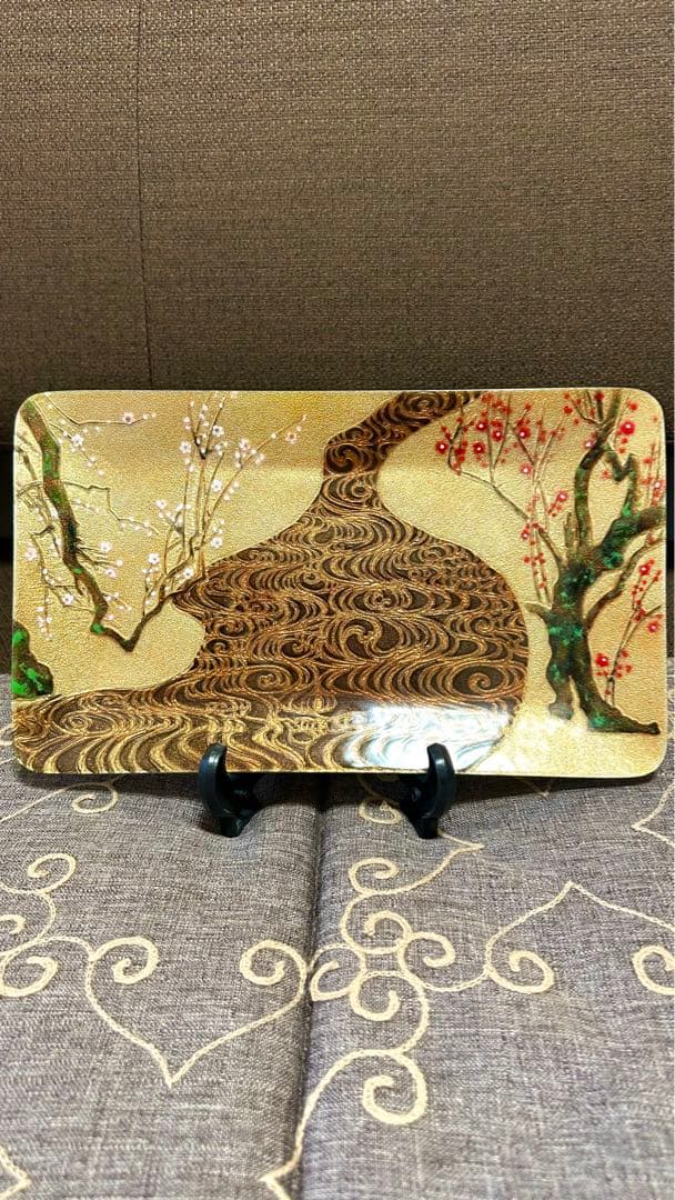 【最終価格】七宝焼　飾皿　光琳梅　紅白梅