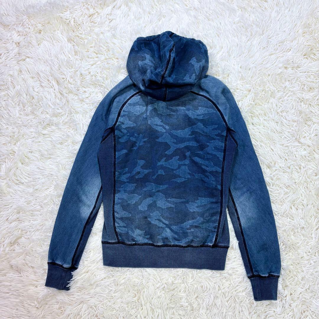 美品 ウノピュウ デニム ルームウェアセットアップ カモフラ柄 ネイビー 伸縮性