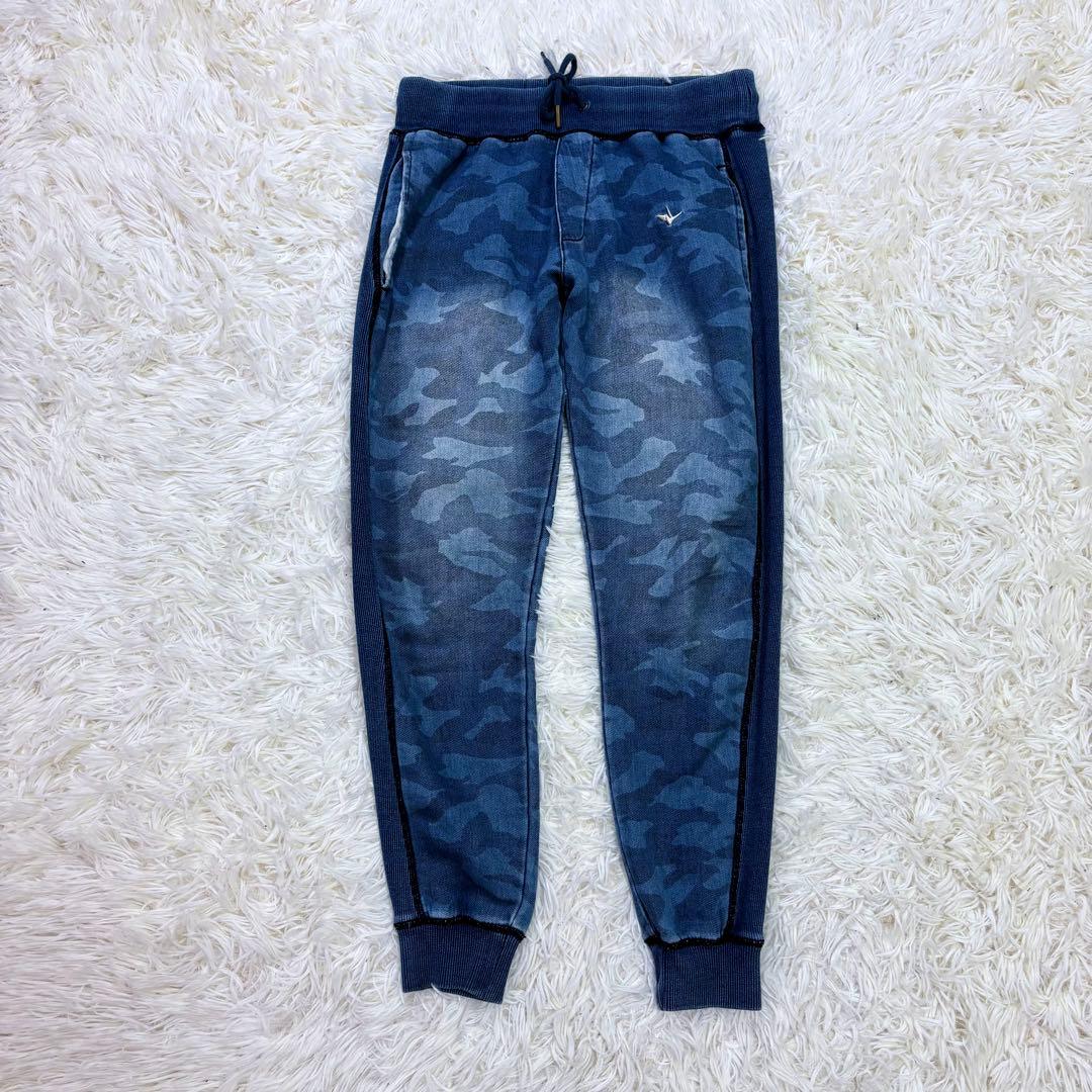 美品 ウノピュウ デニム ルームウェアセットアップ カモフラ柄 ネイビー 伸縮性