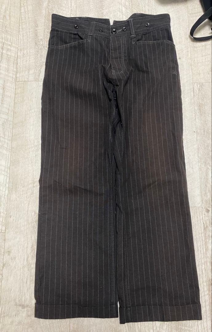 40s復刻　ワークパンツ　シンチバック　ヒッコリー　ブラウン　アメカジ