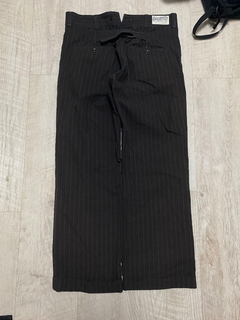 40s復刻　ワークパンツ　シンチバック　ヒッコリー　ブラウン　アメカジ