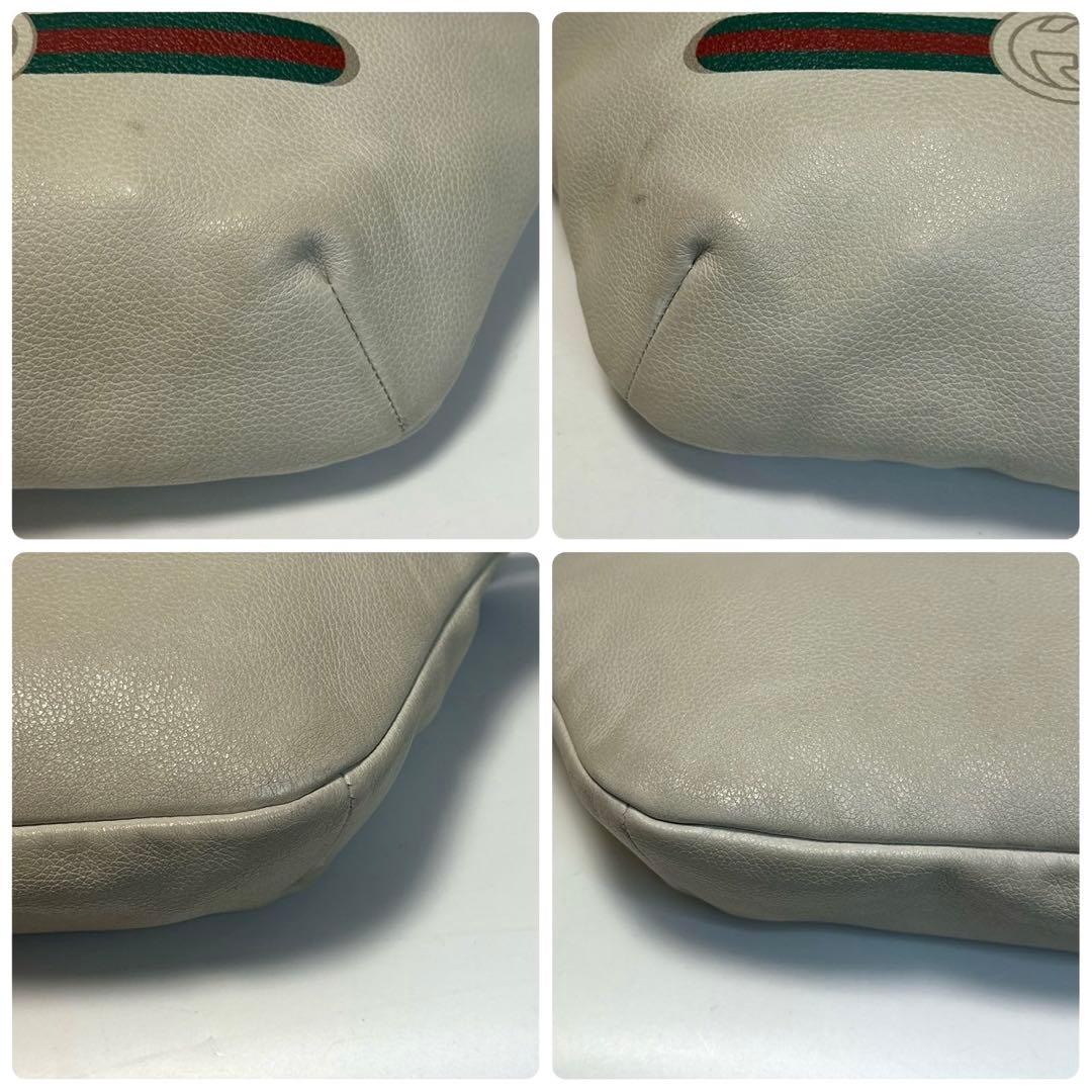 k70【美品】グッチ　ロゴプリント　レザー　シェリーライン　ボディバッグ