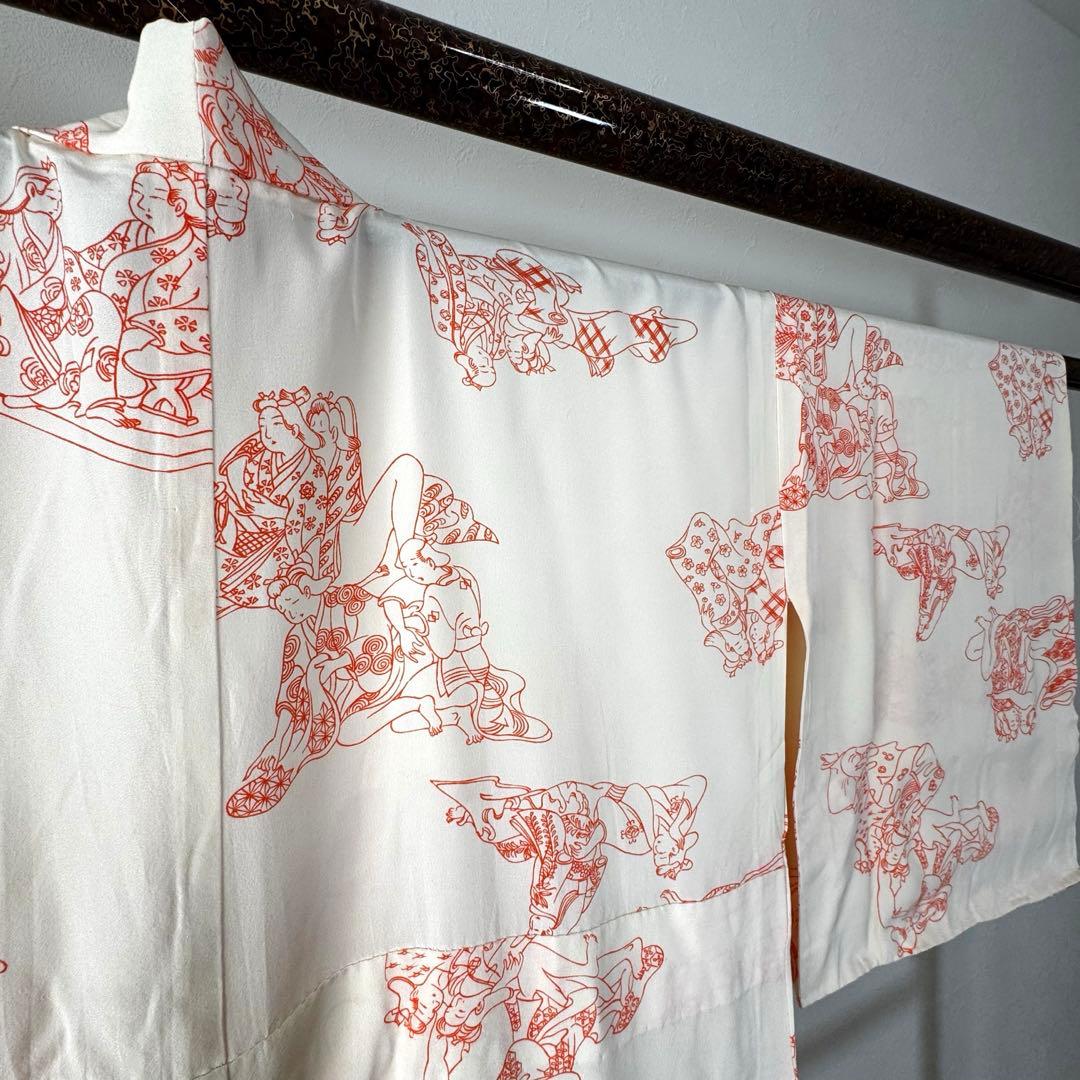 超美品　正絹　長襦袢　袖無双　着物　132裄63　春画　横幅たっぷり　芸術