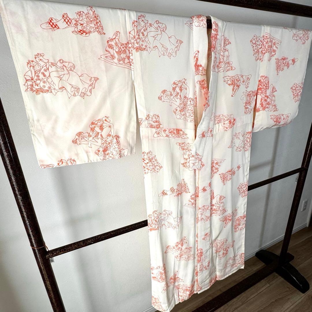 超美品　正絹　長襦袢　袖無双　着物　132裄63　春画　横幅たっぷり　芸術