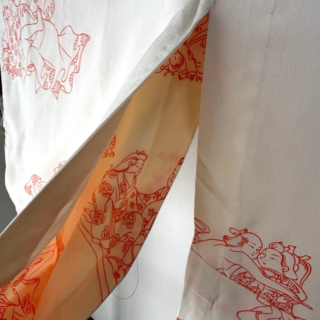 超美品　正絹　長襦袢　袖無双　着物　132裄63　春画　横幅たっぷり　芸術