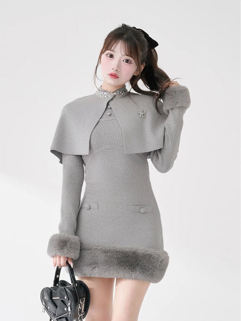 darich ビジューケープニットミニワンピース