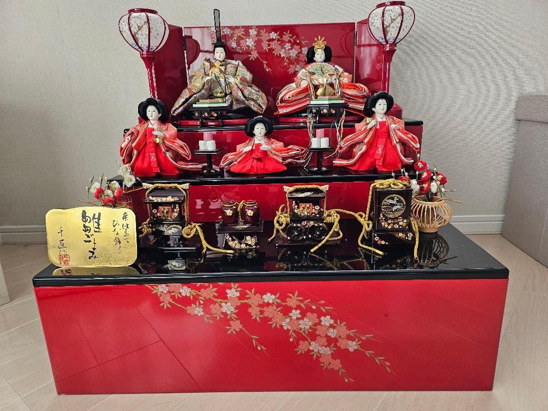 最終大幅値下げ！おひな様　収納 三段 五人飾り　中古　送料負担します！