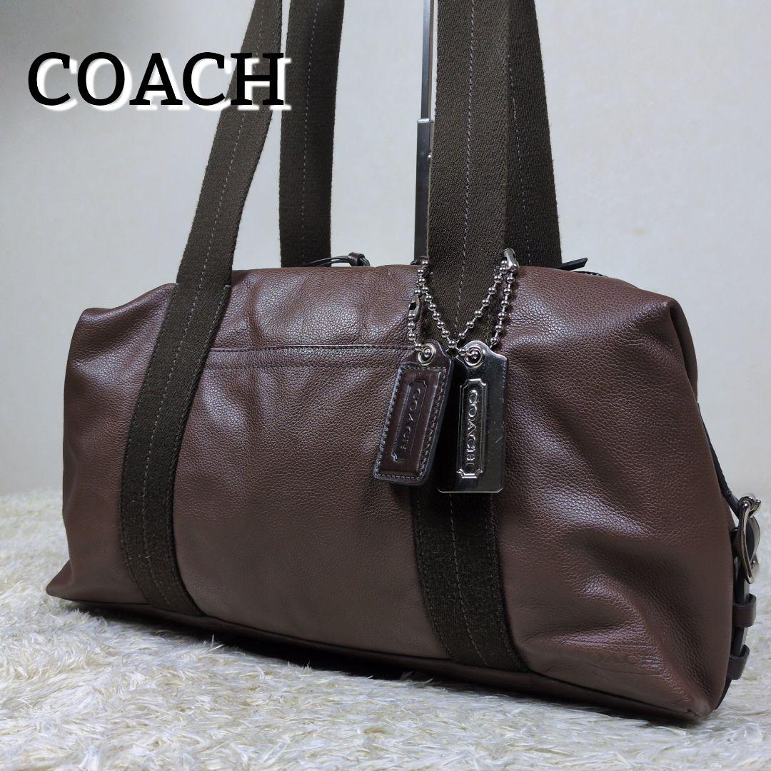 コーチ ボストンバッグ トンプソン 肩掛け レザー ダークブラウン