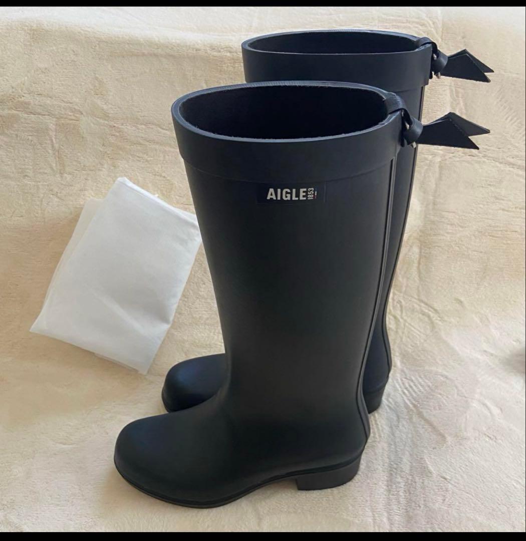 美品AIGLE最上位モデル レインブーツ ミリカ 23.5 ブラック