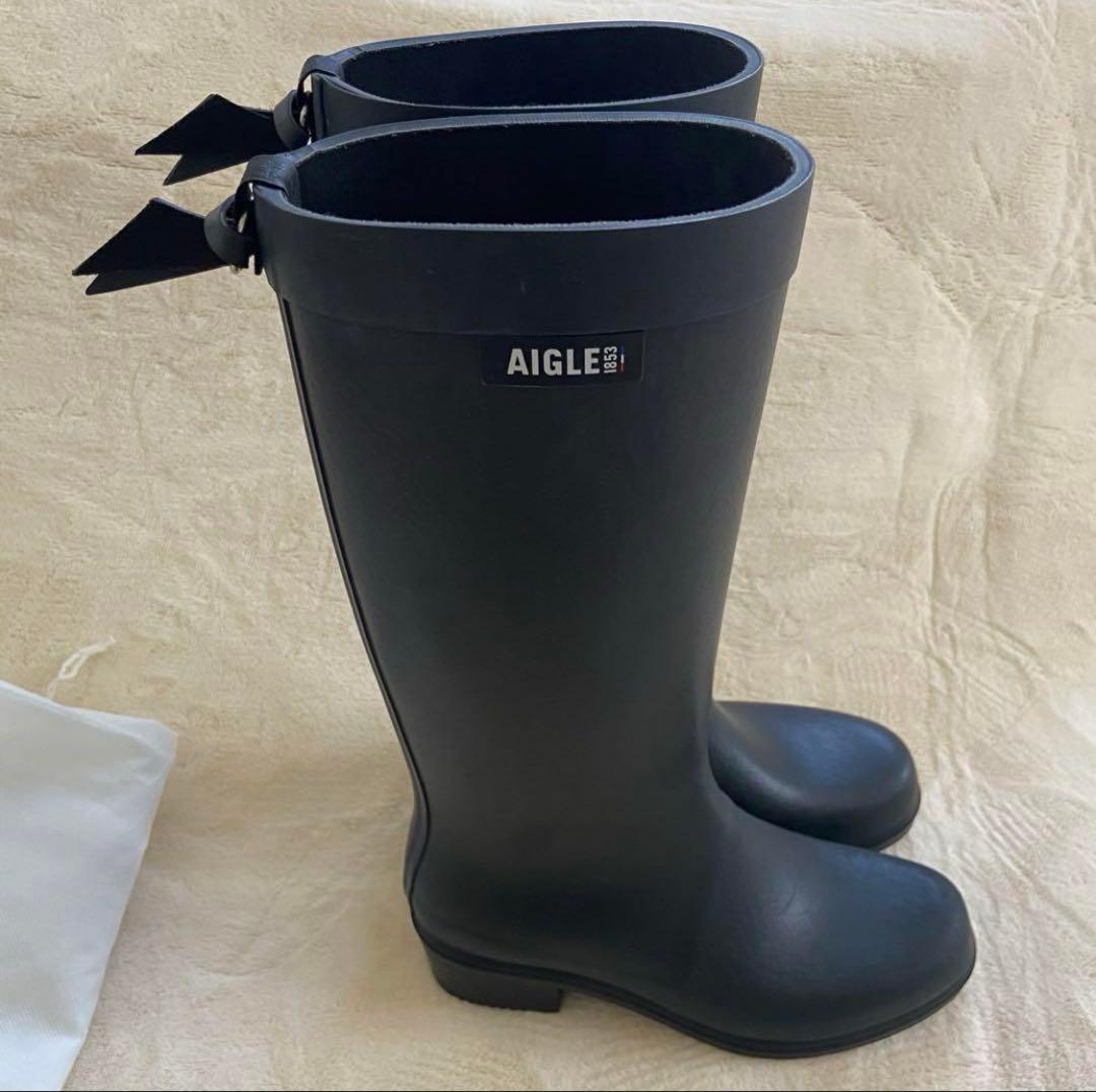 美品AIGLE最上位モデル レインブーツ ミリカ 23.5 ブラック