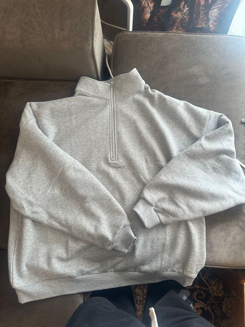alo グレー ハーフジップ トレーナー 2XL
