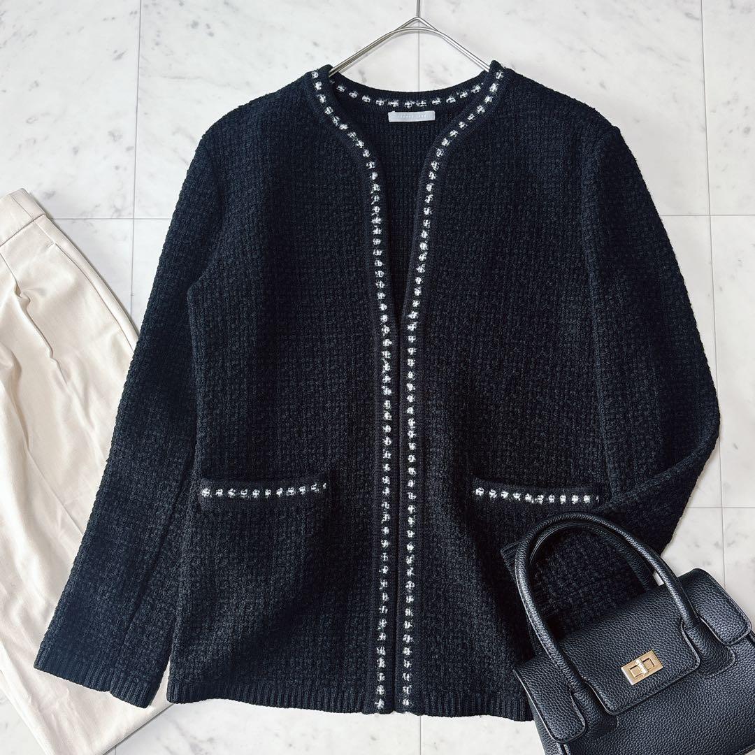 美品 23AW Theory luxe ツイード ノーカラー ニットジャケット