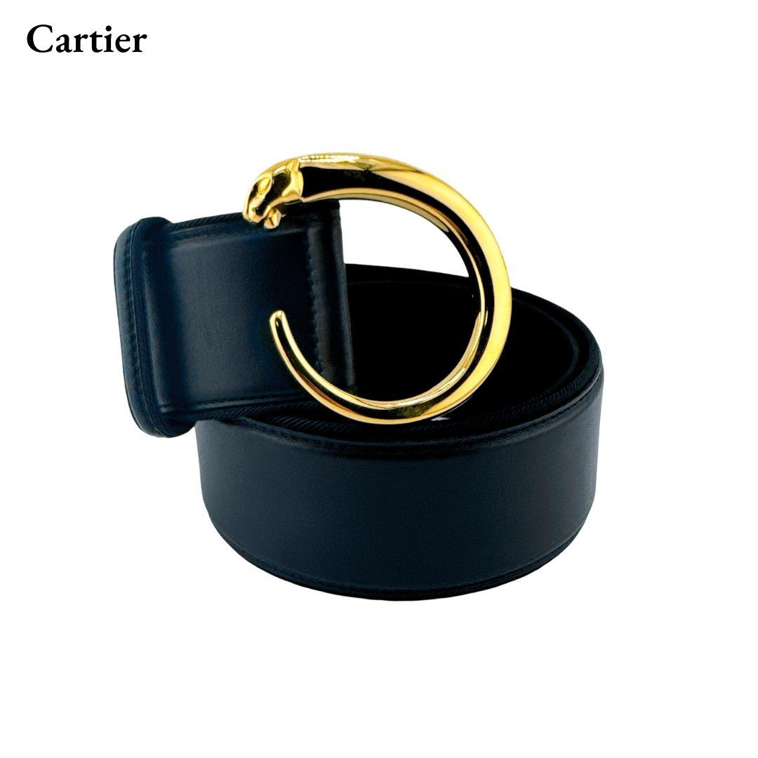 カルティエ パンテール レザー ゴールド金具 ベルト 表記 M ブラック