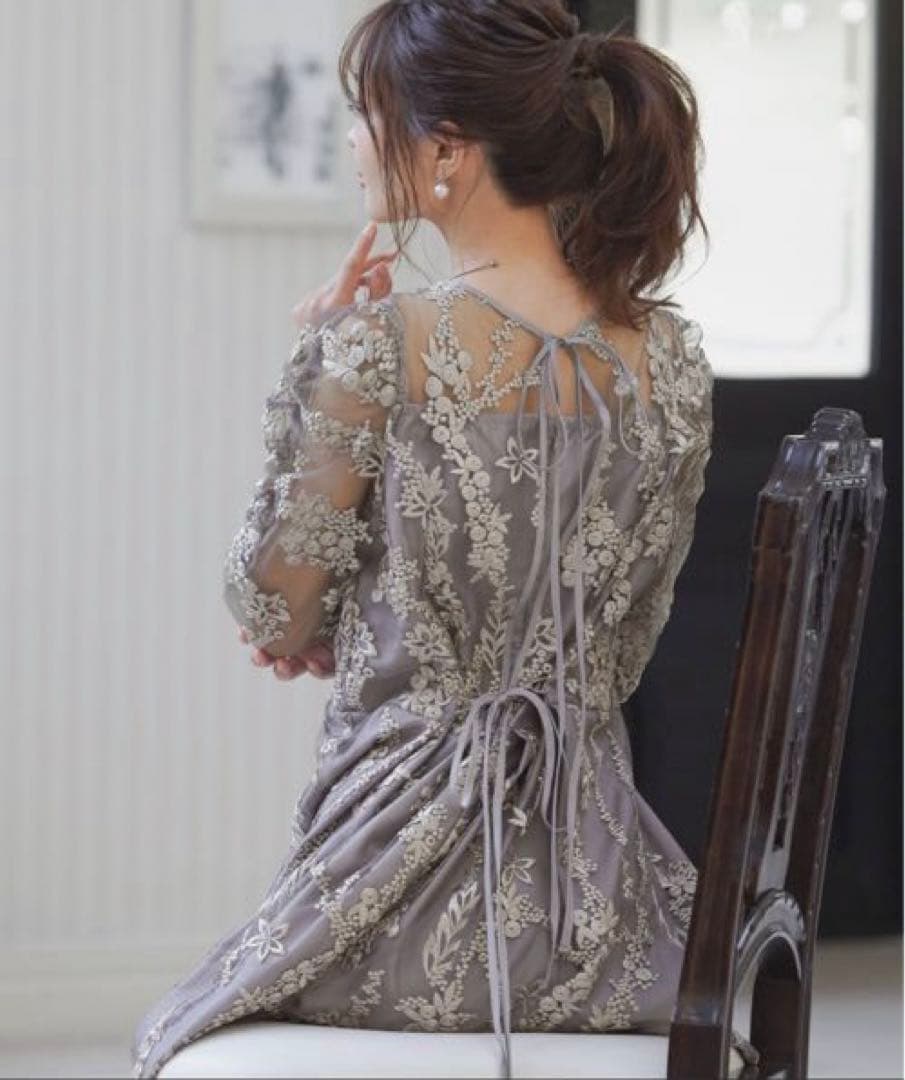 niana ニアナ 刺繍レース バックリボン パーティードレス 結婚式