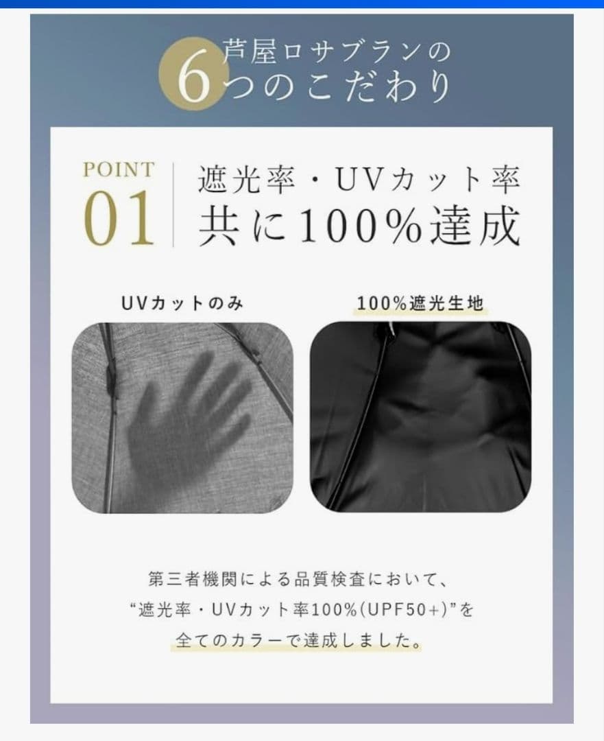 完全遮光日傘 芦屋ロサブラン ショートサイズ UV 遮光 遮熱 50cm