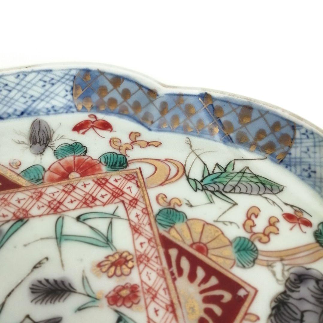 古伊万里　色絵　虫尽くし図　木瓜形　縁立皿