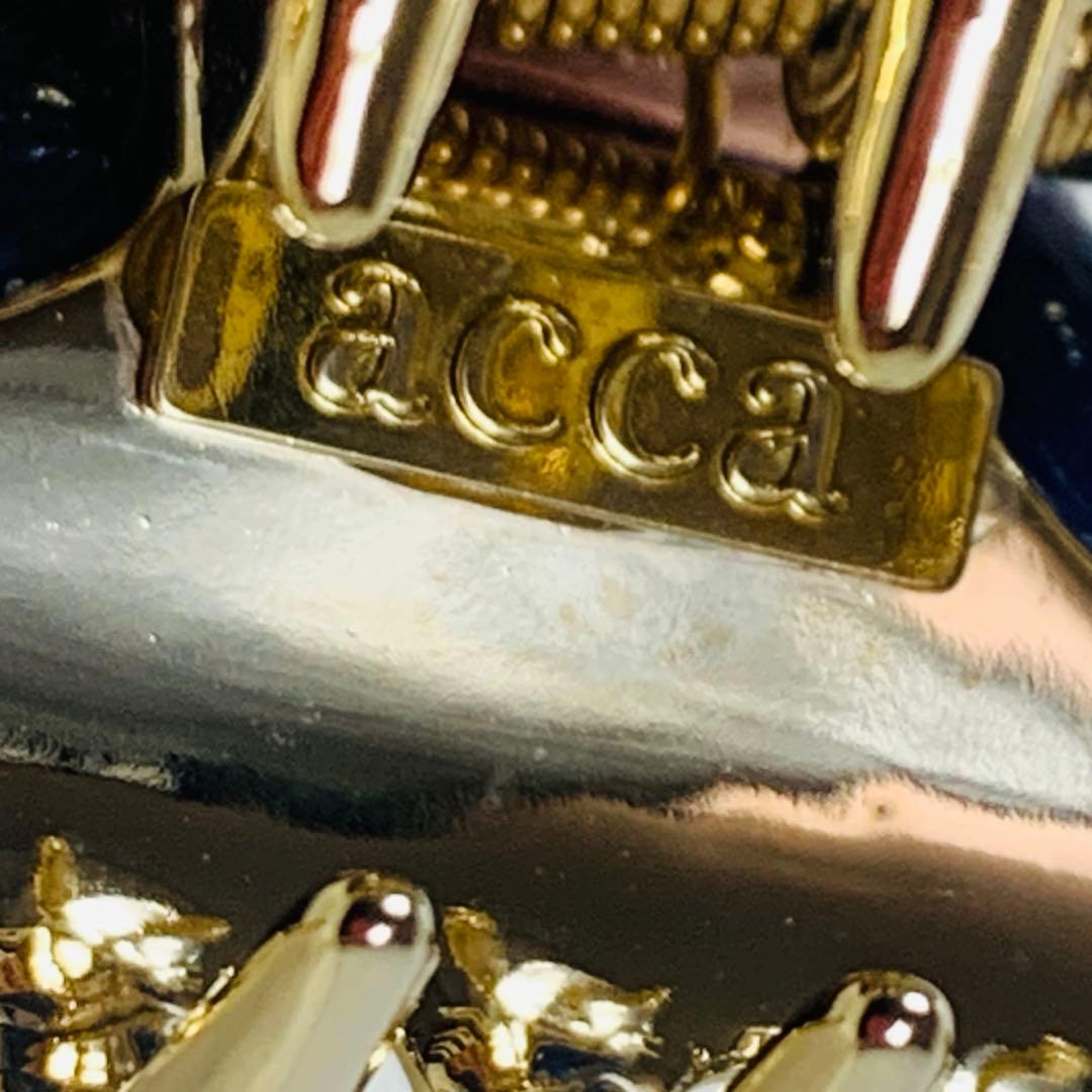 美品　acca アッカ ヘアクリップ ラインストーン ネイビー M イタリア製