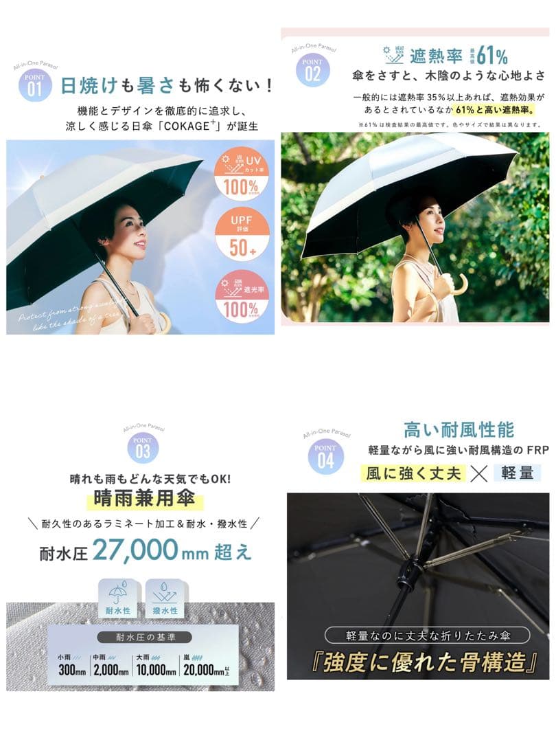 COKAGE+ 木手元 55cm 2way折りたたみ日傘