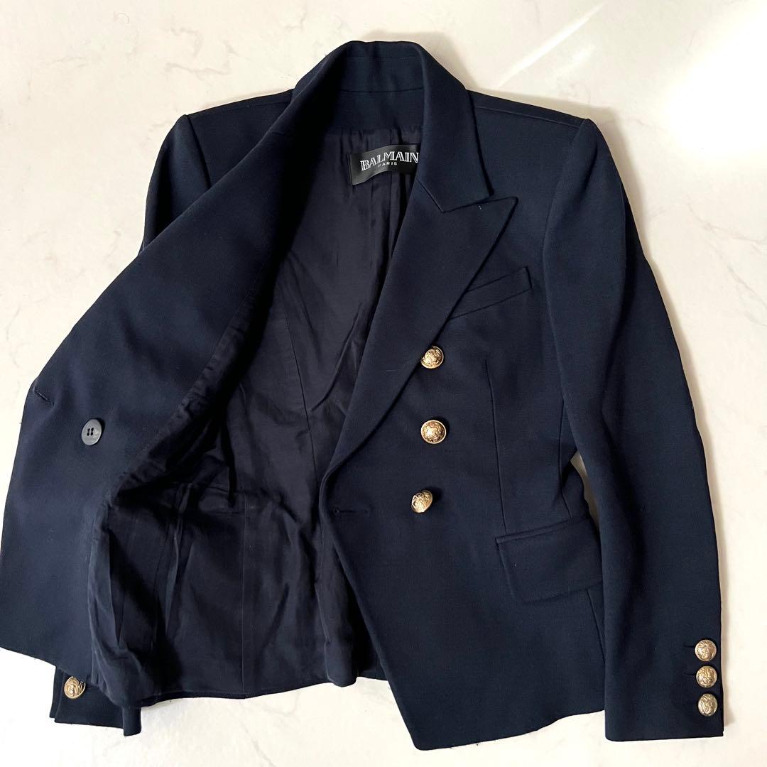 BALMAIN テーラードジャケット 金ボタン ダブル ネイビー 紺ブレ 38