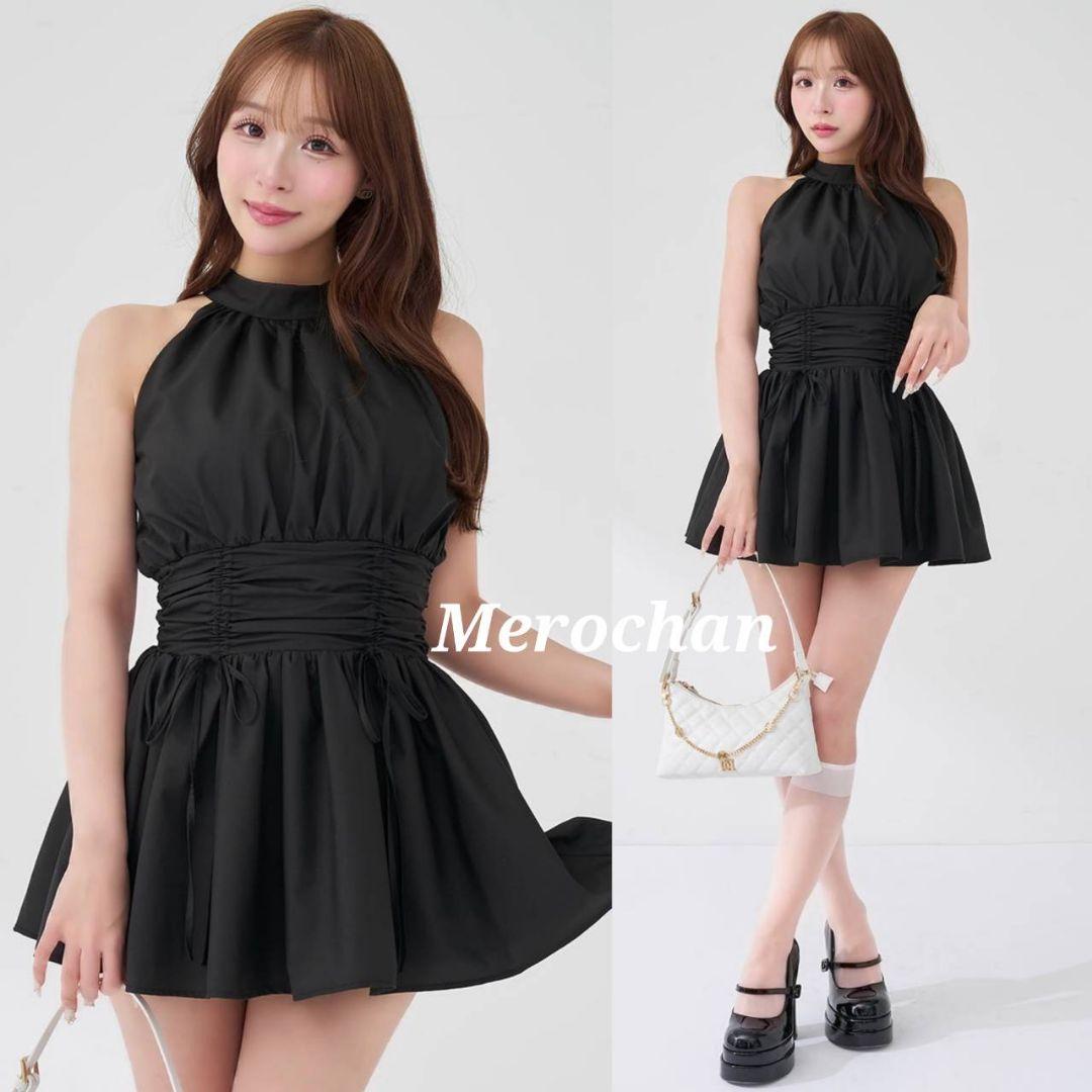 ダーリッチ アメスリギャザーフレアミニワンピース ブラック