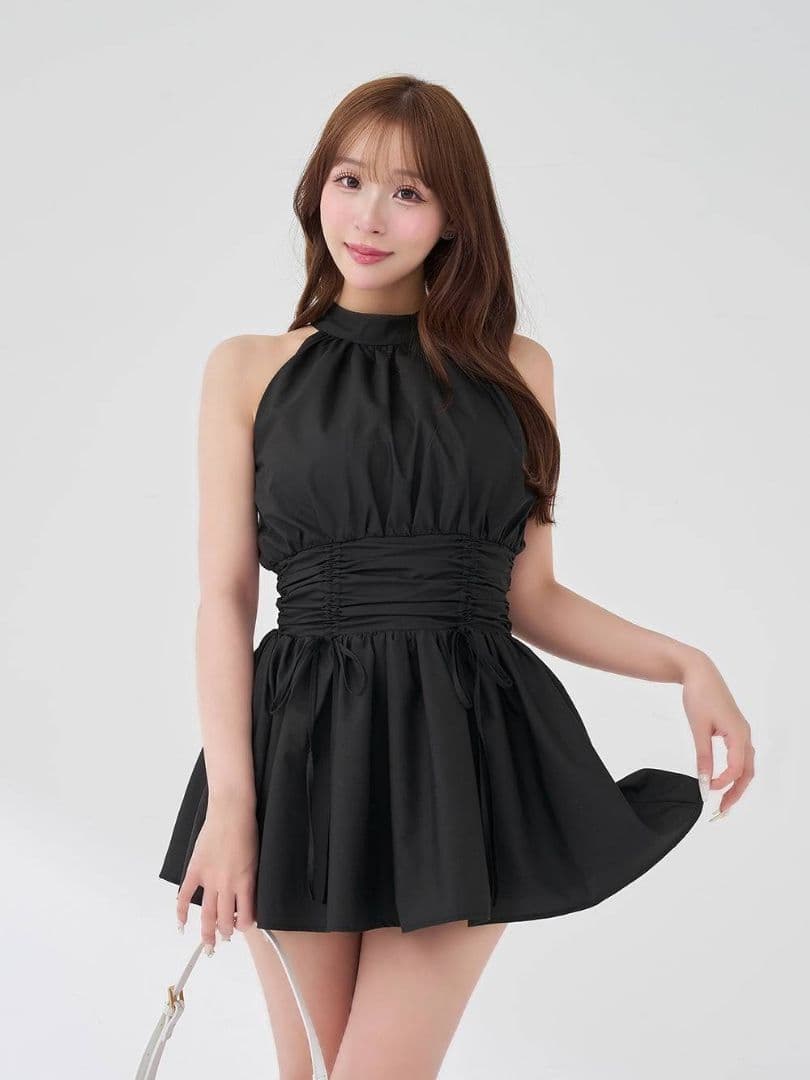 ダーリッチ アメスリギャザーフレアミニワンピース ブラック