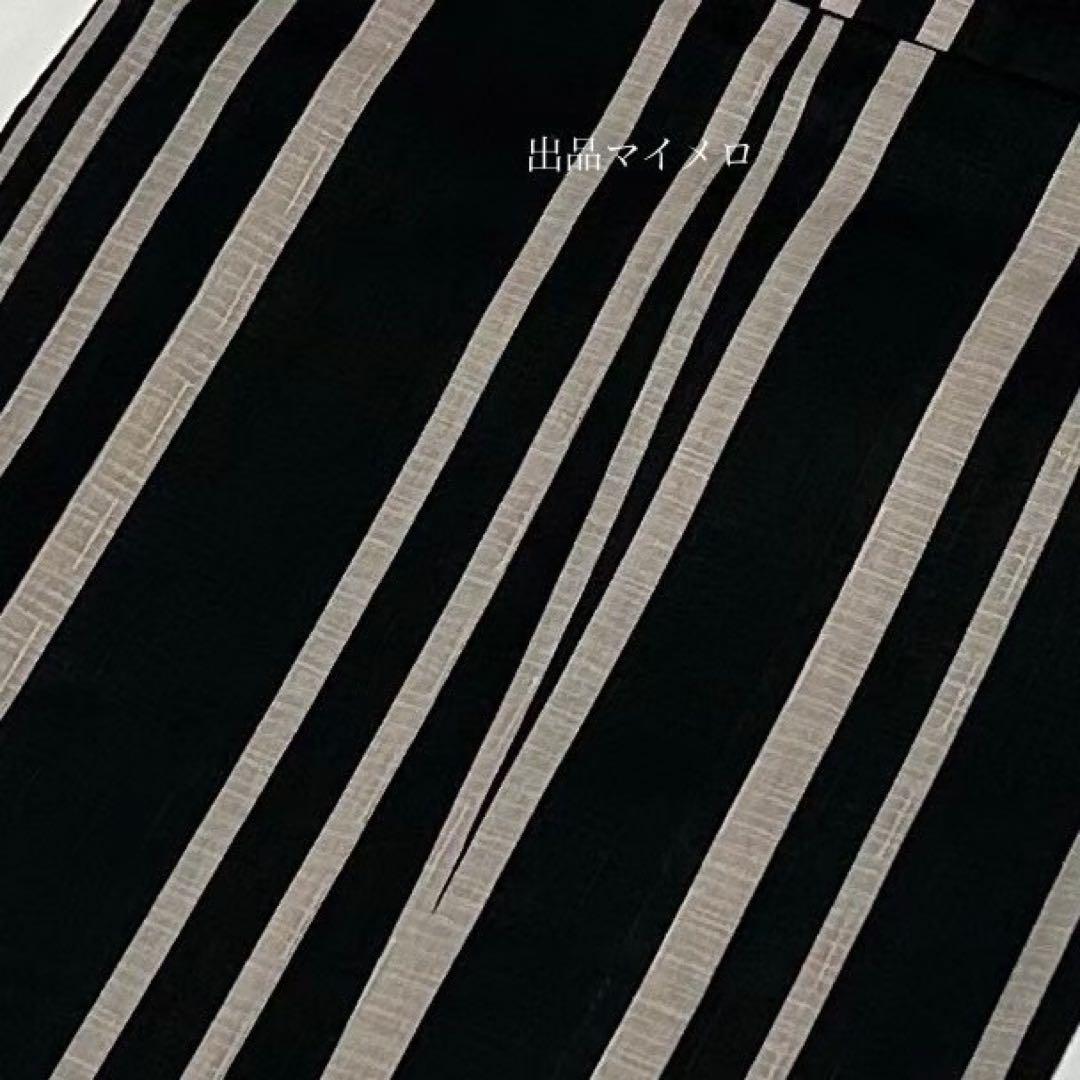 浴衣　綿麻　粋な夏着物　縦縞　黒　兵児帯　プリーツ　2点　0726⑬