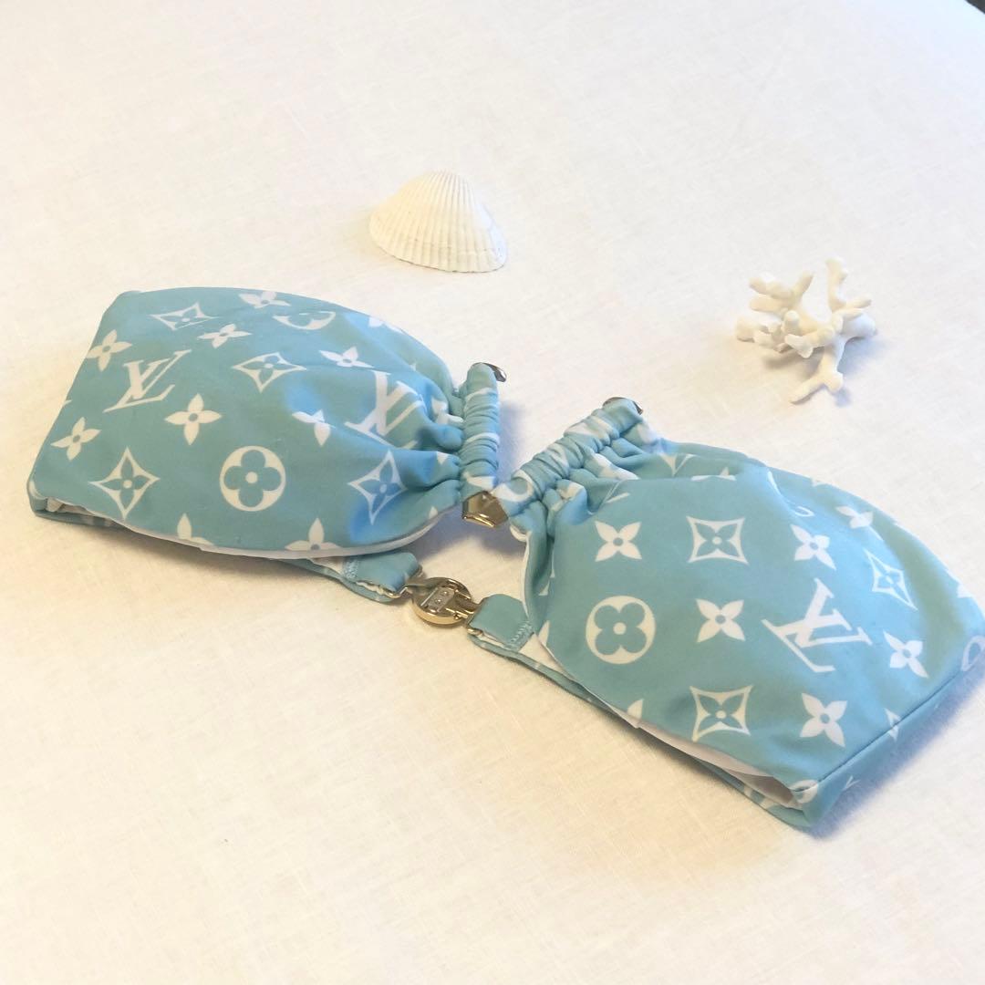 ルイヴィトン ブルーラグーンモノグラム ストラップレスビキニ 水色 34サイズ