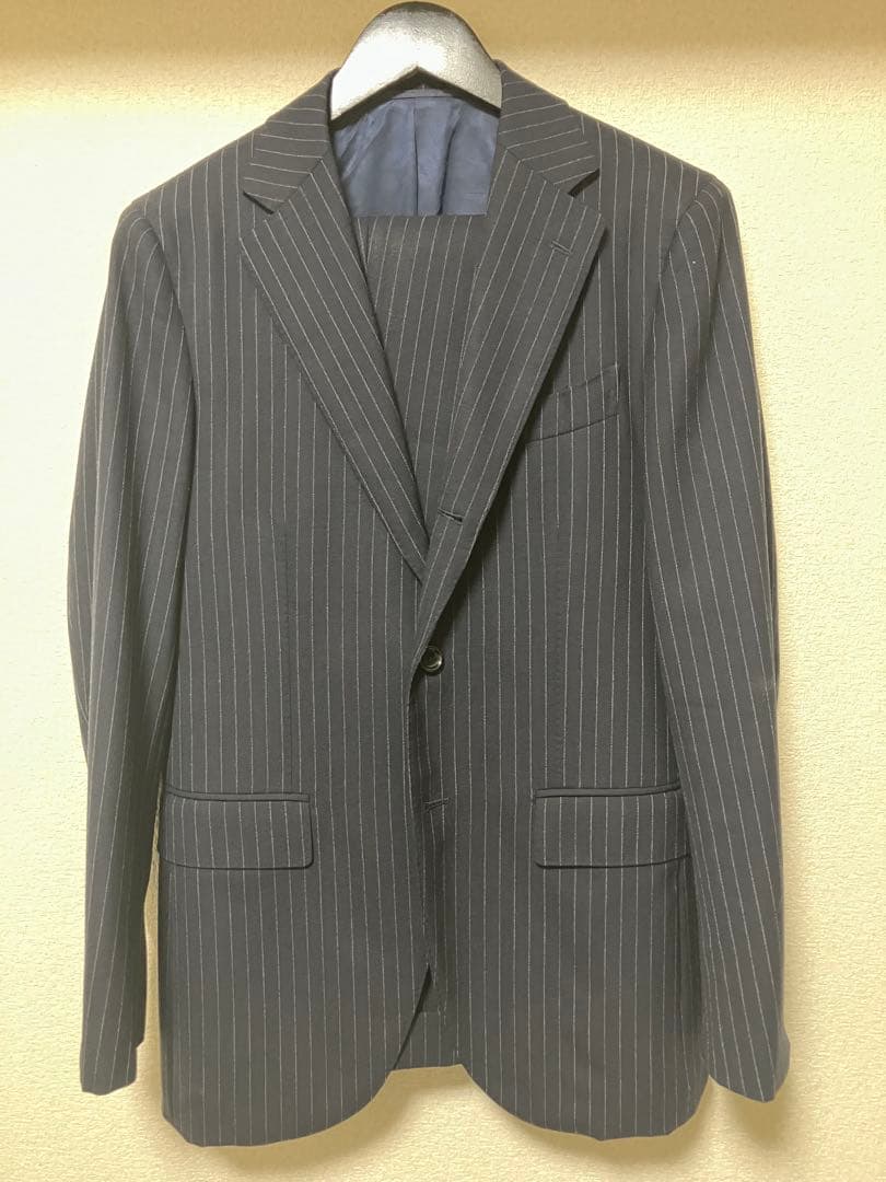 BEAMS F HIELD ピンストライプ3ボタンスーツ　46 ネイビー