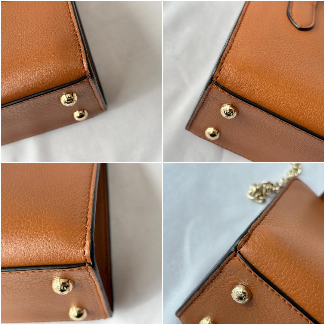 美品 ストラスベリー チェーンショルダーバッグ レザー ブラウン