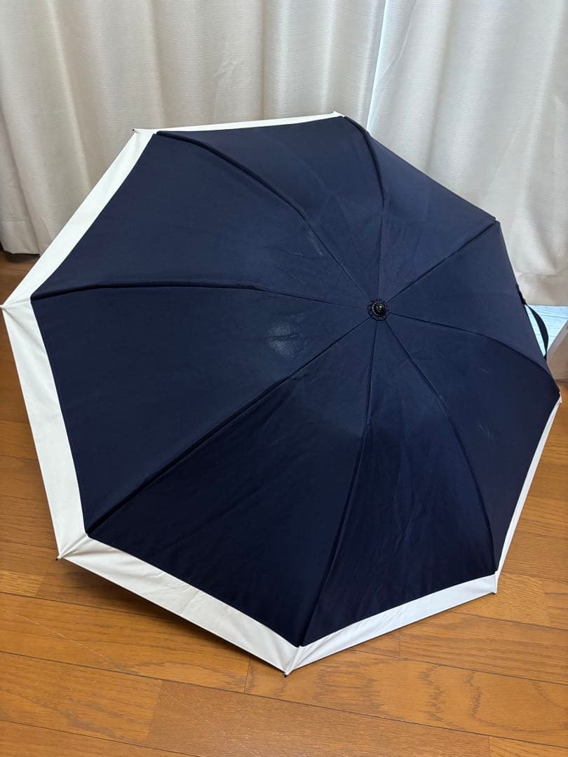 芦屋ロサブラン　3段折り　日傘　遮光100% ネイビーアイボリー