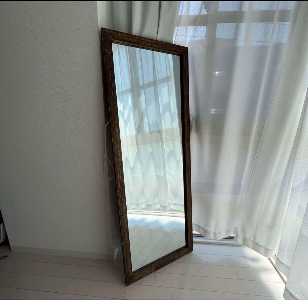 アンティーク 全身鏡 木製 スタンドミラー ダークブラウン