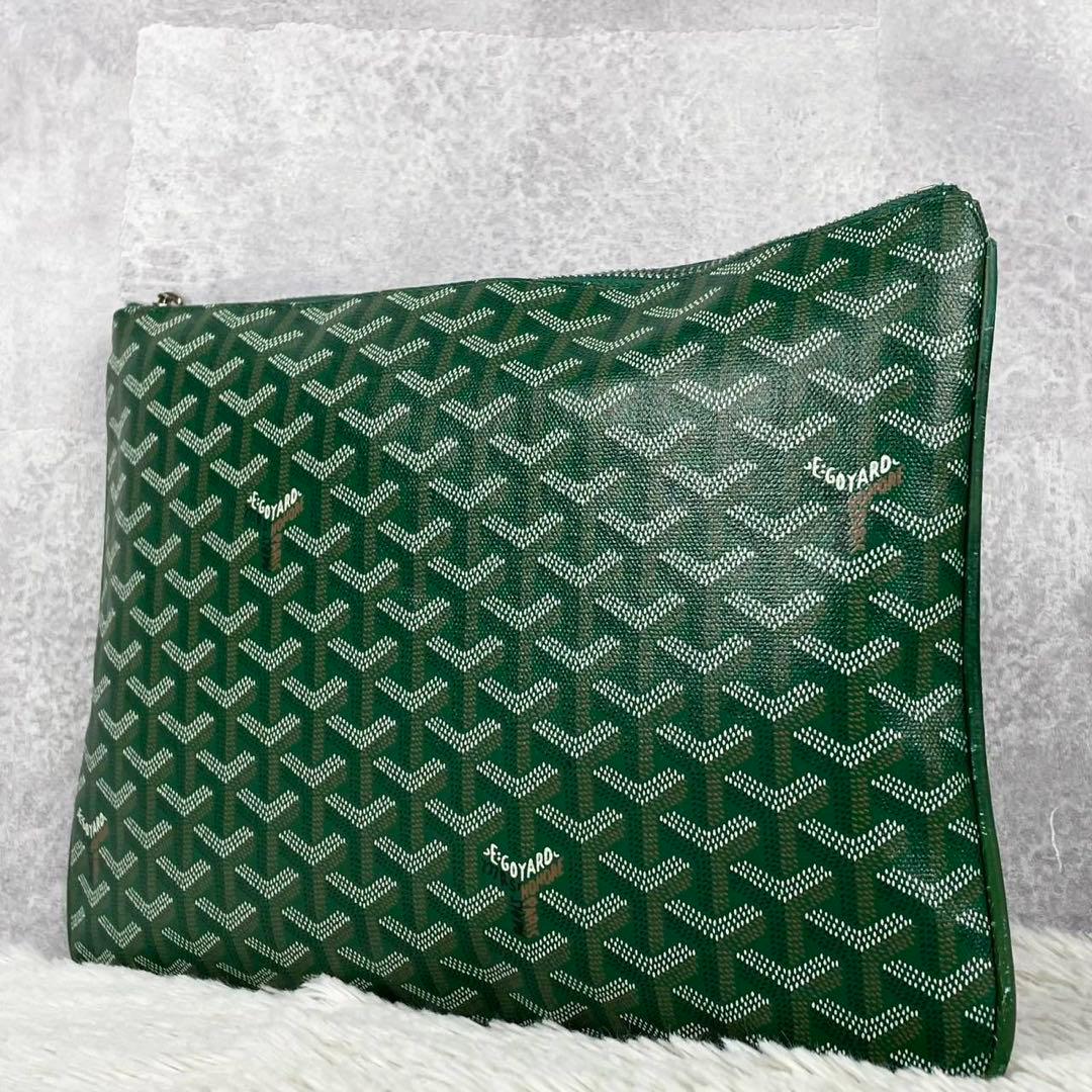 極美品 GOYARD PVC クラッチバッグ ファスナー 総柄 グリーン 緑