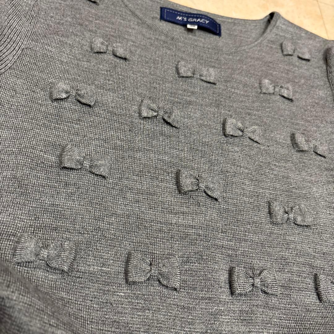 M'S GRACY グレー リボンニットワンピース 38 秋冬物