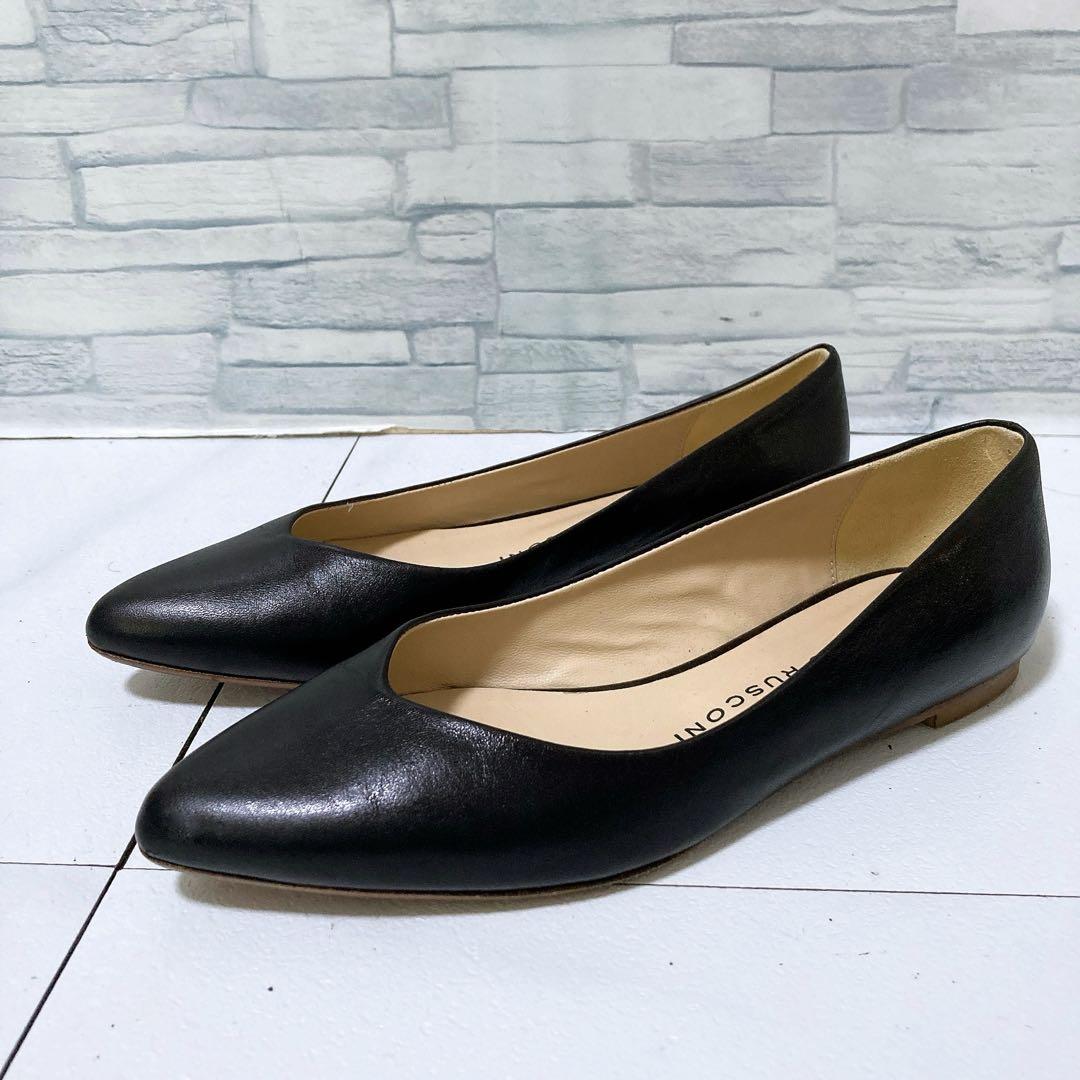 美品 ファビオルスコーニ フラットパンプス 本革 ポインテッドトゥ 22.5