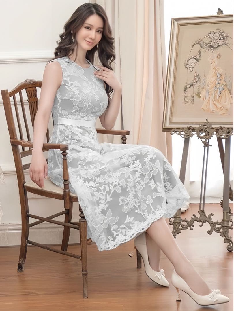 【美品＆即発送】sugar エルケイグレーレース　Aラインドレス7号