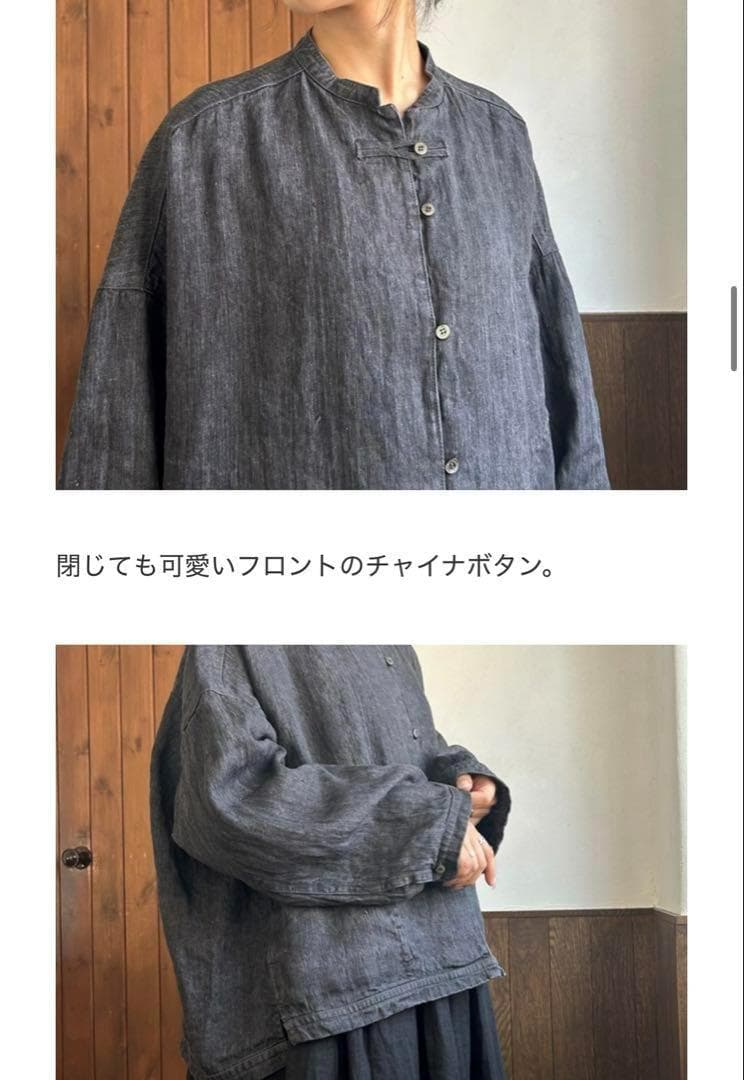 ✨未使用級✨2024ネストローブ リネンブラックデニムシャツ ロゴボタンＦ