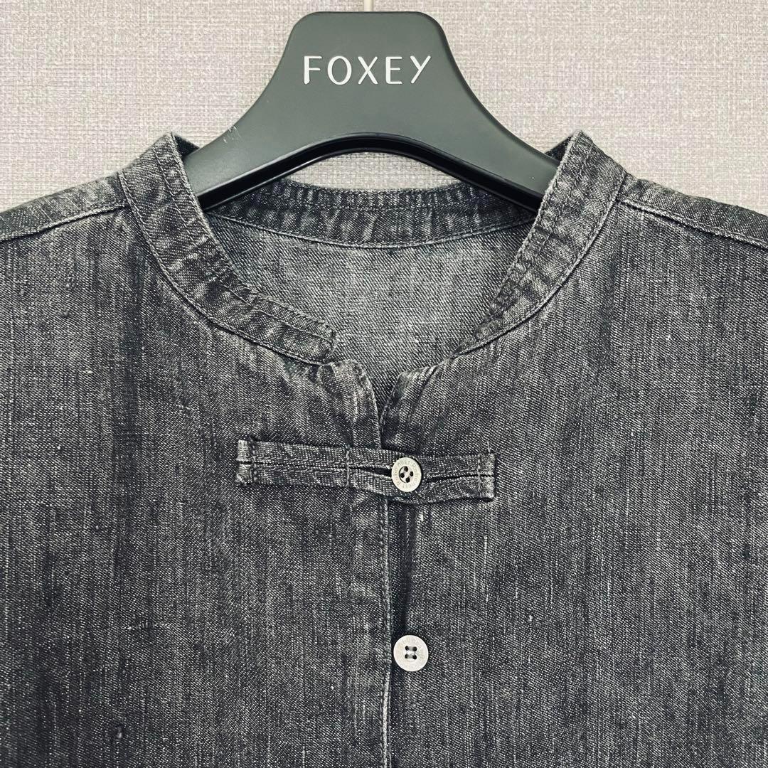 ✨未使用級✨2024ネストローブ リネンブラックデニムシャツ ロゴボタンＦ
