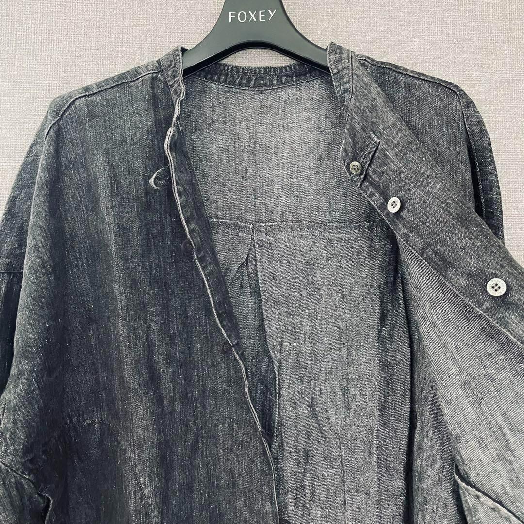 ✨未使用級✨2024ネストローブ リネンブラックデニムシャツ ロゴボタンＦ