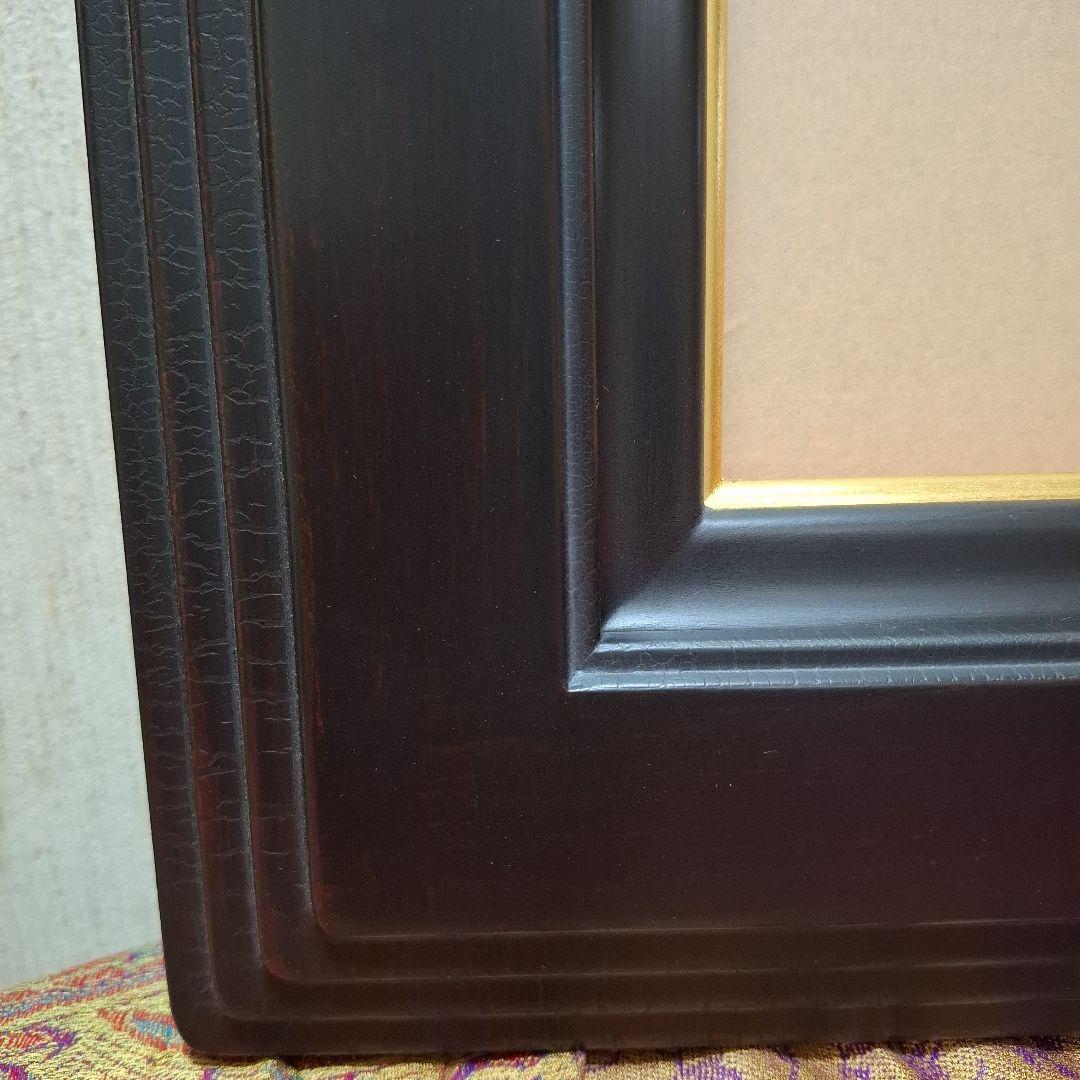 ※カッコイイ※黒っぽい茶色　油彩額縁 クラシックデザインF15　ひび割れ加工